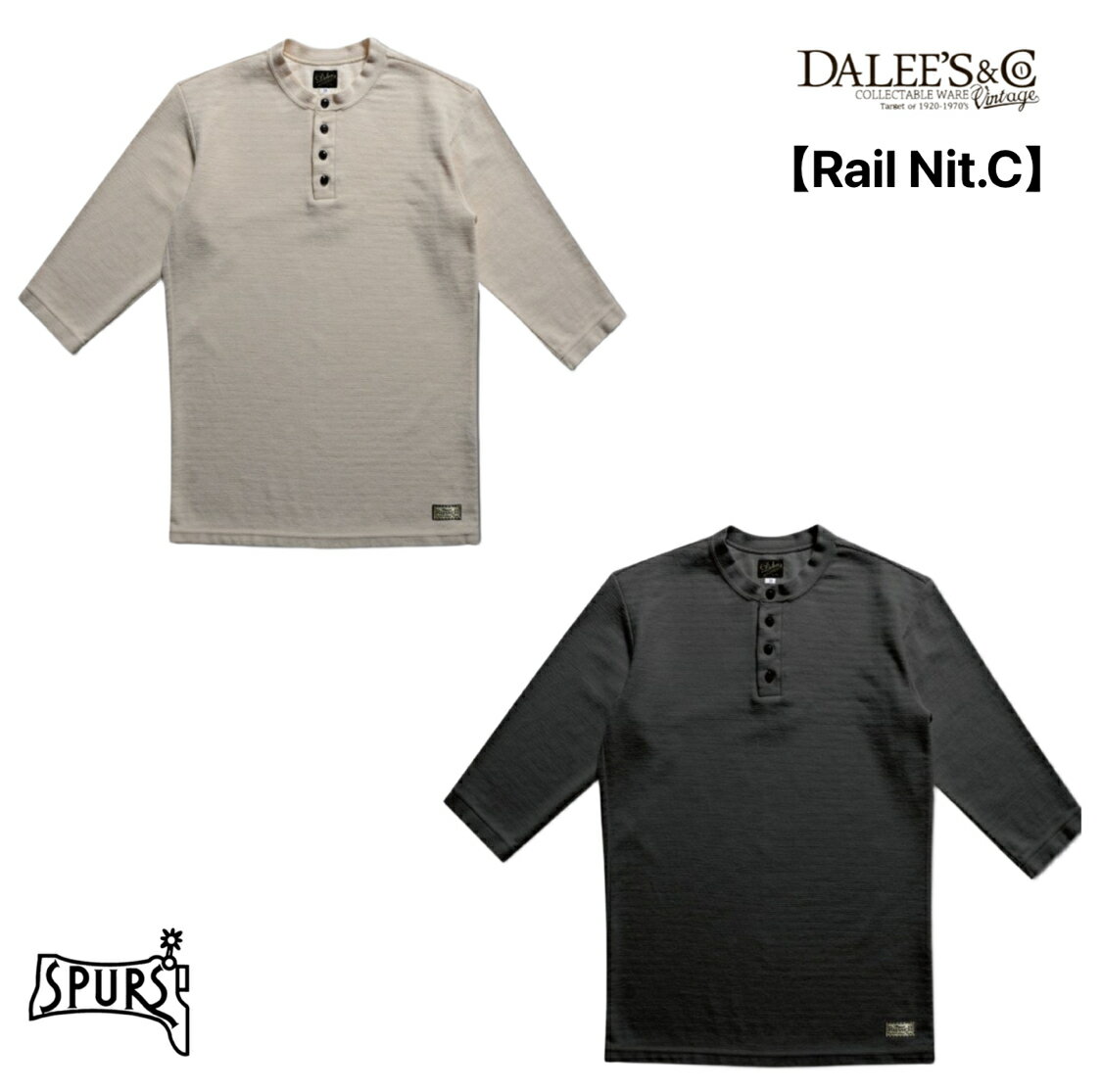 DALEE'S&CO (ダリーズ＆コー) RAIL ROAD KNIT  ニット カットソー ヘンリーネック 6分袖 コットン ピケ 労働者 ワークスタイル レイルローダー アメカジ メンズ 日本製 送料無料