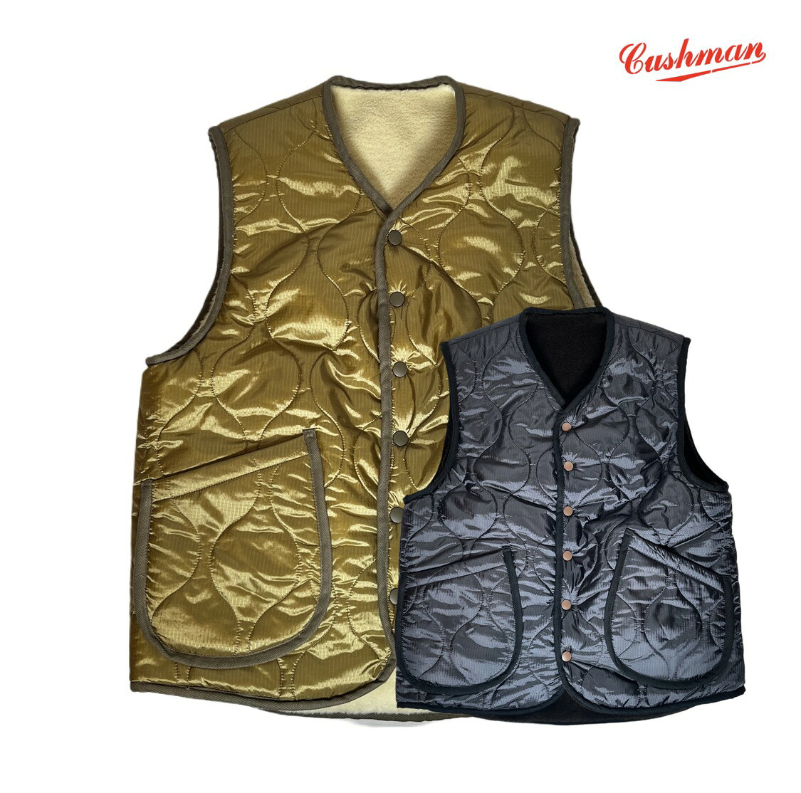 Nylon - CUSHMAN (クッシュマン) QUILTING & FUR REVERSIBLE VEST [21500] ベスト キルティング オニオンキルト ミリタリー リバーシブル ナイロン アクリル アメカジ メンズ 日本製 送料無料
