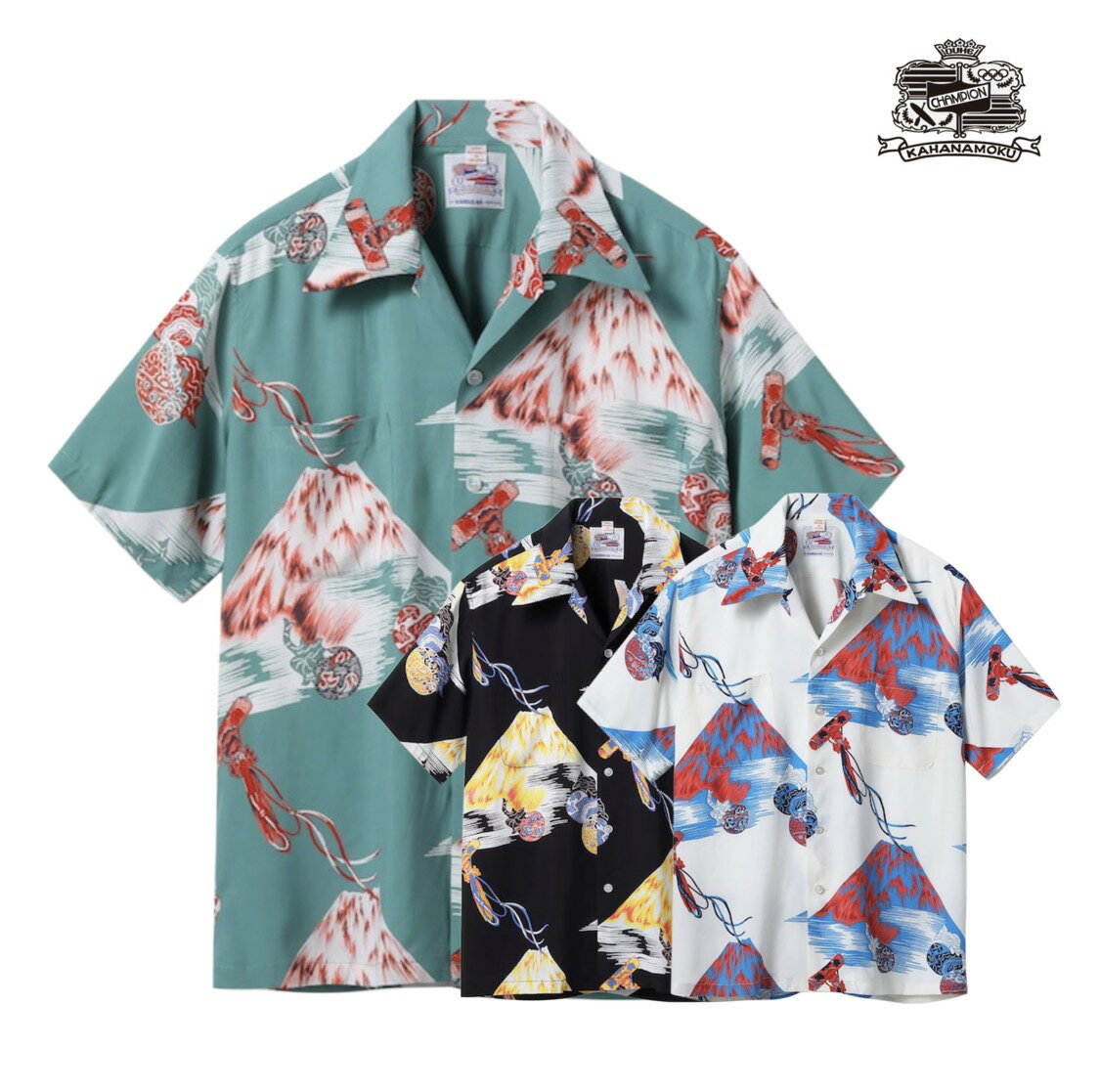 DUKE KAHANAMOKU (デューク・カハナモク) DUKE KAHANAMOKU SPECIAL EDITION “Mt.FUJI & LUCKY EGGPLANT” (SHORT SLEEVE)  ハワイアンシャツ アロハ スペシャルエディション レーヨン 和柄 富士山 茄子 縁起物 アメカジ メンズ 日本製 送料無料