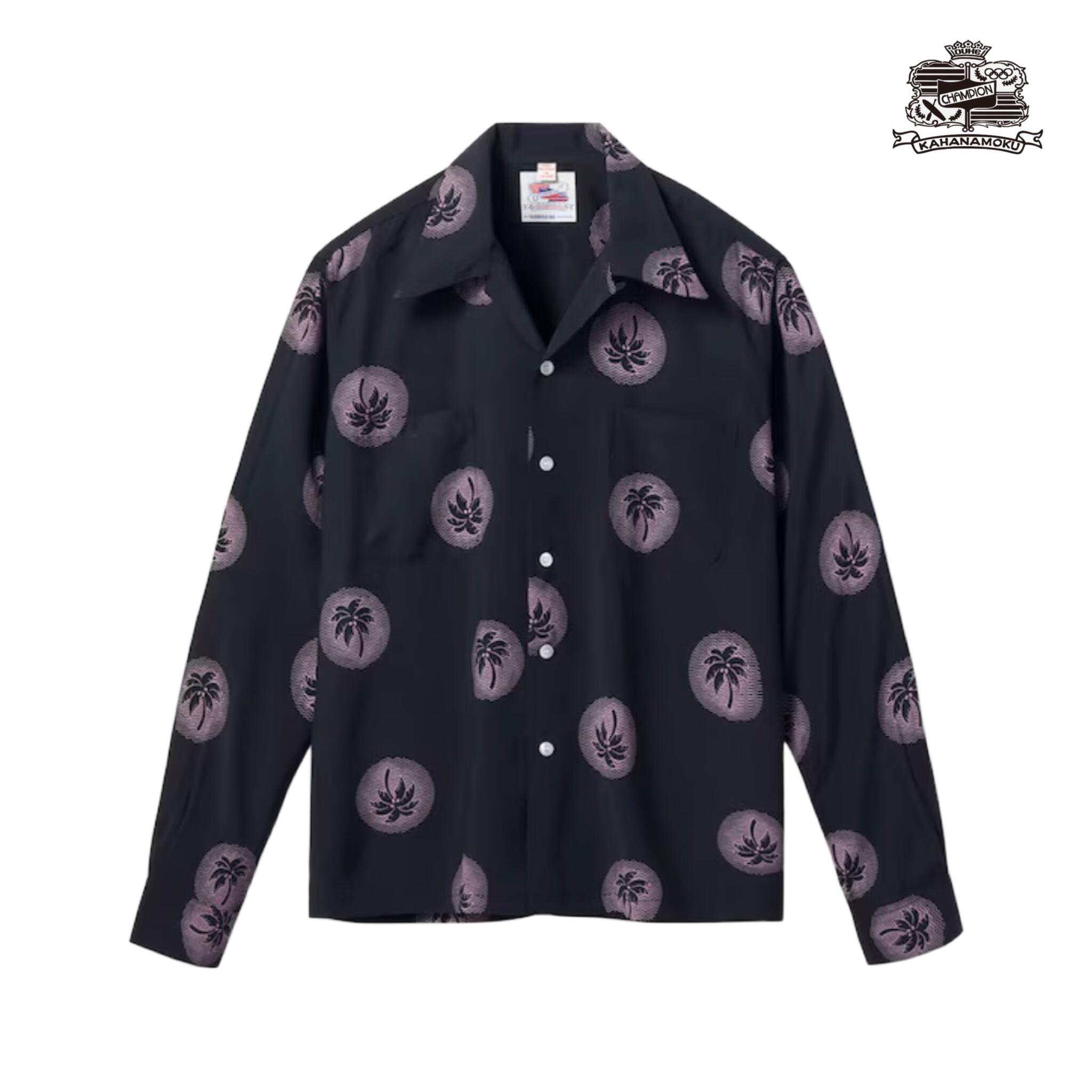  DUKE KAHANAMOKU (デューク・カハナモク) DUKE KAHANAMOKU SPECIAL EDITION “WONDROUS PALM TREE” (LONG SLEEVE)  ハワイアンシャツ アロハ スペシャルエディション レーヨン 波 ヤシの木 アメカジ メンズ 日本製 送料無料