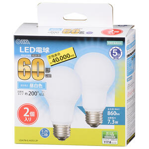 乐天商城 - 【メーカー在庫限り】06-3300 LED電球 （60形相当/860lm/昼白色/E26/広配光200°/密閉形器具対応/2個入）LDA7N-G AG53 2P 4971275633001