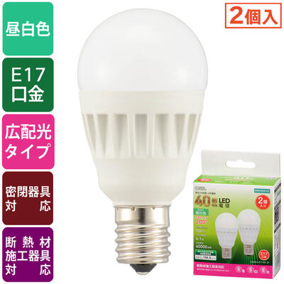 乐天商城 - 【メーカー在庫限り】06-4717 LED電球（40形相当/560 lm/昼白色/E17/広配光200°/密閉器具対応/断熱材施工器具対応/2個入）LDA4N-G-E17 IS51 2P 4971275647176