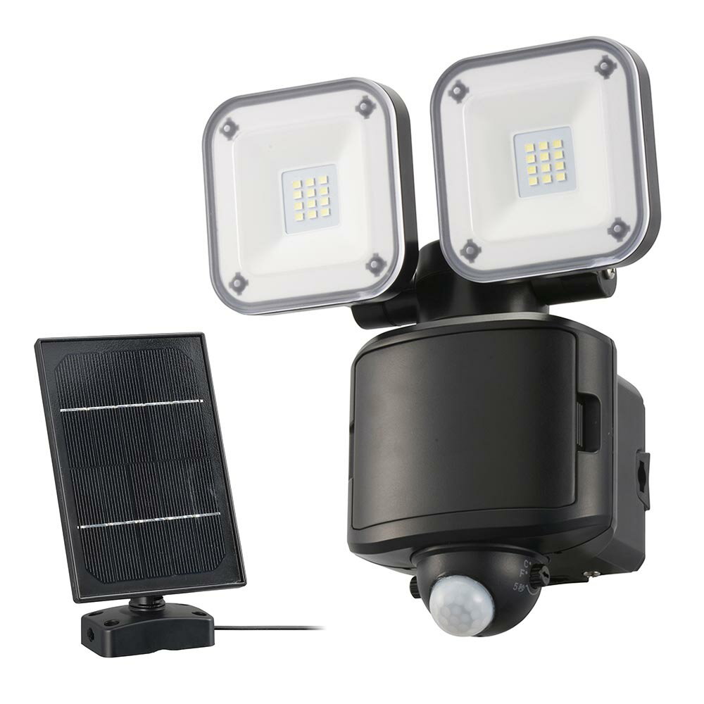 【メーカー在庫限り】07-8807オーム電機 ハイブリッド式LEDセンサーライト LS-S120W2 2灯/1200lm 昼光色/ソーラー充電+乾電池 単2形×3本使用 ソーラーパネル付属/保護等級IP44ブラック 4971275788077