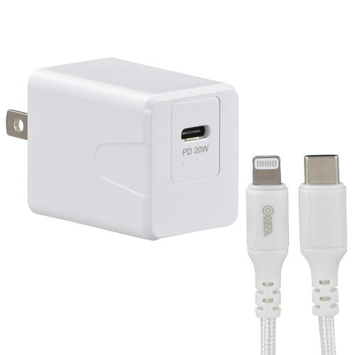 【メーカー在庫限り】01-7116 オーム電機ACアダプター（PD20W対応/ライトニングケーブル1m/ホワイト）MIP-APD20W-W 4971275171169