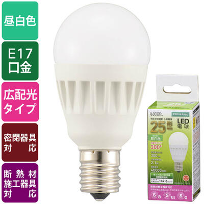 Rakuten - 【メーカー在庫限り】06-4472 LED電球 小形（25形相当/300lm/昼白色/E17/広配光200°/密閉器具対応/断熱材施工器具対応）LDA2N-G-E17 IS51 4971275644724