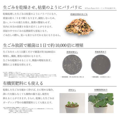 スパートの【メーカー在庫限り】17-8528 島産業 生ごみ減量乾燥機『パリパリキュー』 PPC-11-WH （1〜5人用/ホワイト）4560390631001｜アングル3