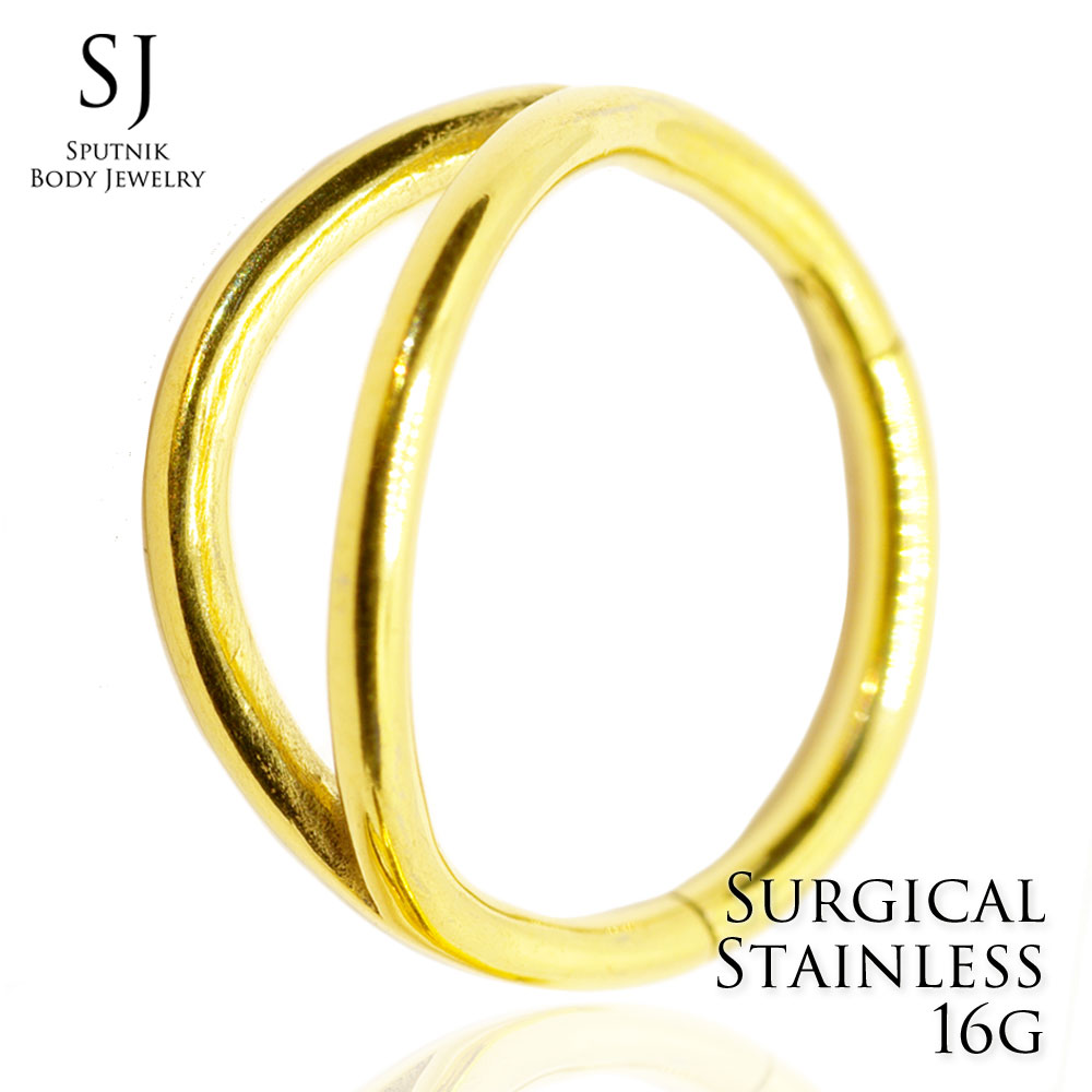 16G クリッカー ダブル GOLD ライン フープ ボディピアス サージカルステンレス リング