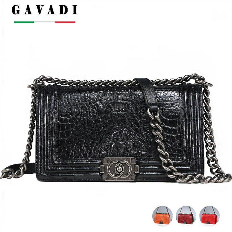 楽天スーパー雑貨ショップ　楽天市場店【楽天6月スーパーSALE】GAVADI カルバンティ 本革 ワニの革 レディー　おしゃれ　お洒落　ショルダーバッグ　チェーン本　レディース 　 斜めがけ レディースバッグ 本革 かわいい 可愛い 斜めがけバッグ 通勤 高級 軽量 女性 プレゼント　ブラック　レッド　オレンジ