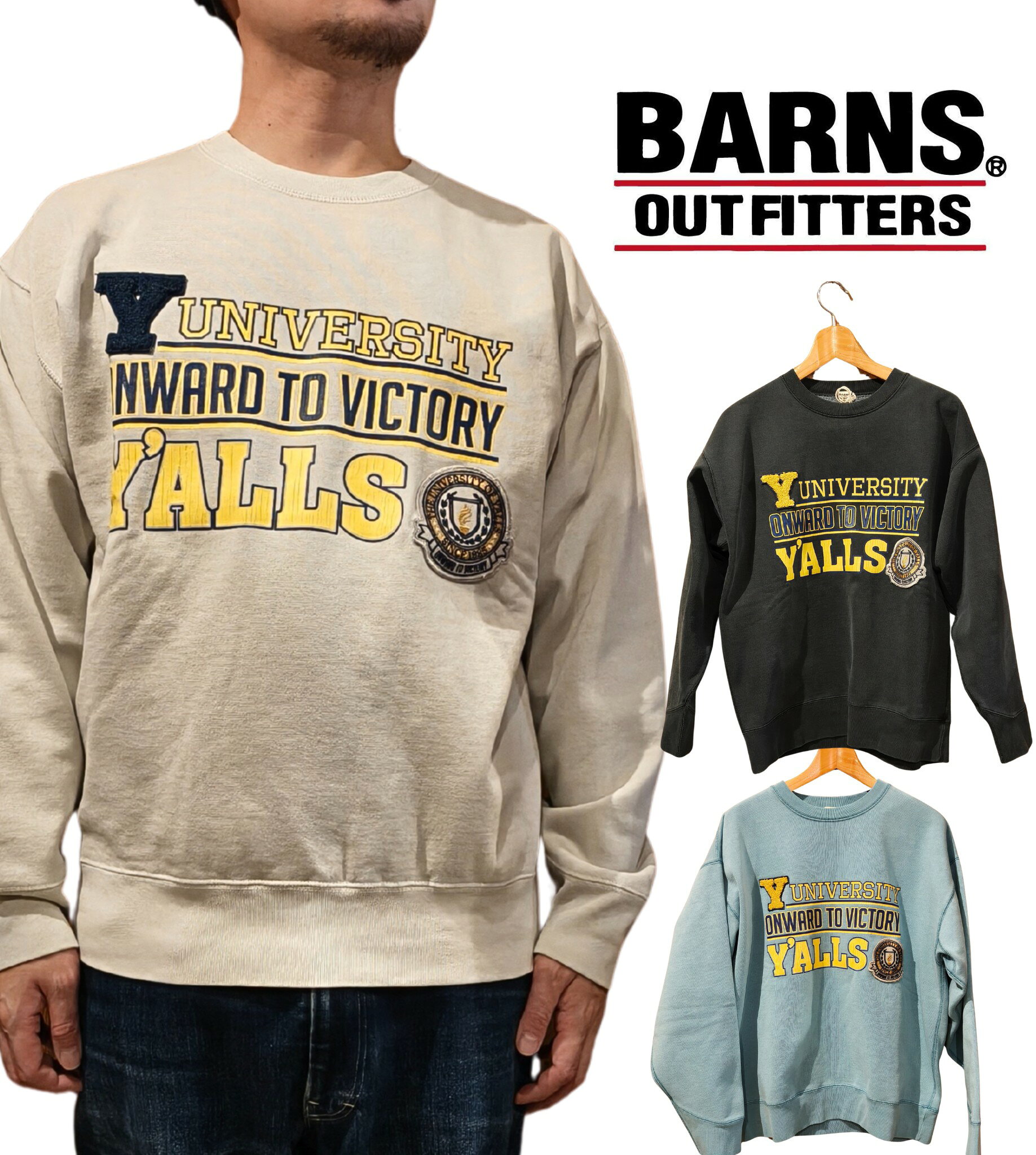 Rakuten - BARNS スウェット メンズ レディース トレーナー　カレッジロゴ　サガラ刺繍　プリント　ヴィンテージ　プリントスウェット　BARNS OUTFITTERS バーンズアウトフィッターズ かわいい 人気 服 デザイン おしゃれ ファッション 通販 大阪　取扱店