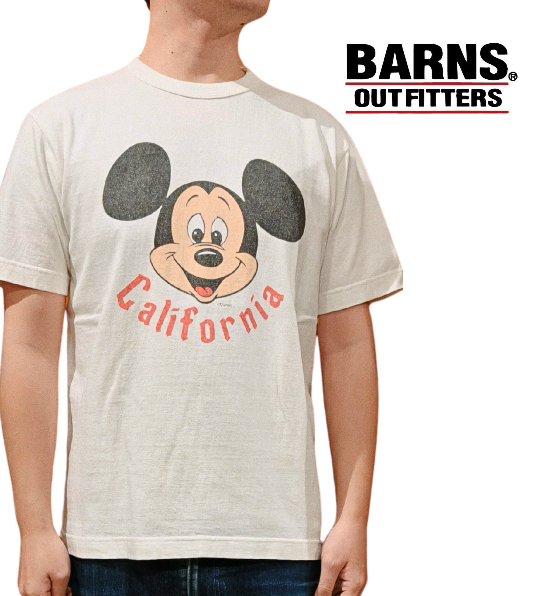 Rakuten - バーンズ BARNS 吊り編みTシャツ　プリント　ミッキー　ミッキーマウス　ディズニー　日本製　ヴィンテージ クルーネック Tシャツ 半袖 バーンズアウトフィッターズ BARNS OUTFITTERS かわいい おすすめ 人気 服 デザイン おしゃれ ファッション 通販