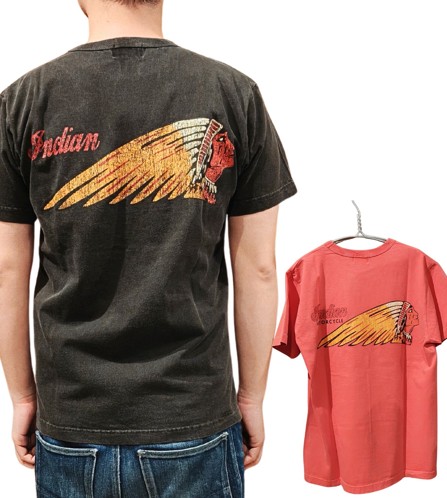 Rakuten - INDIAN MOTORCYCLE Tシャツ　インディアンモーターサイクル　バックプリント　インディアン　インディアンヘッド　ポケットTシャツ　バックプリント　ヴィンテージ加工　ピグメント　メンズ レディース IM79723 バイク　ファッション　アメカジ コーデ 東洋エンタープライズ
