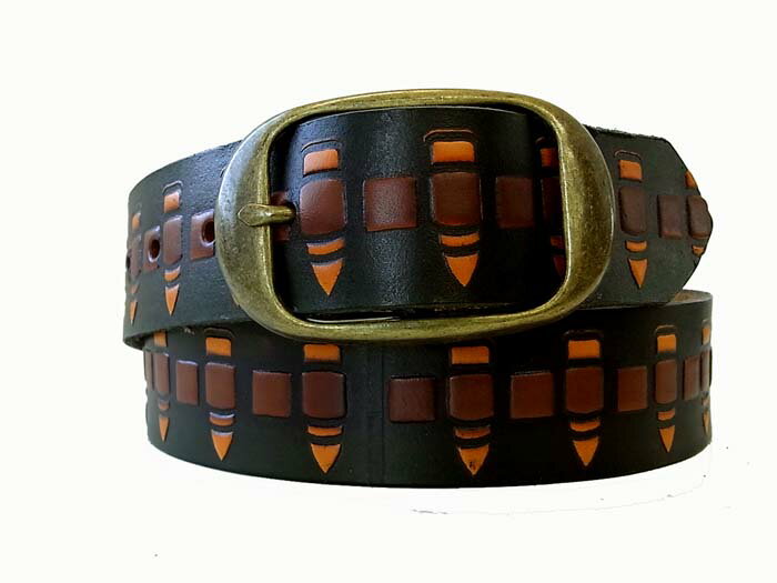 ☆【上質レザー】【BRACKNEY LEATHER WORKS】ブラックニーレザーワークス　アメリカ製型押レザーベルトBELT　弾丸柄　ブラック　NO,4 5307 11729　20777