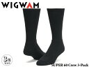 ☆WIGWAM【ウィグワム】SUPER 60 CREW 3-PACK SOCKS BLACK 3足セット クルーソックス ブラック 20191 [MADE IN USA 靴下 メンズ 無地 アメカジ 厚手]