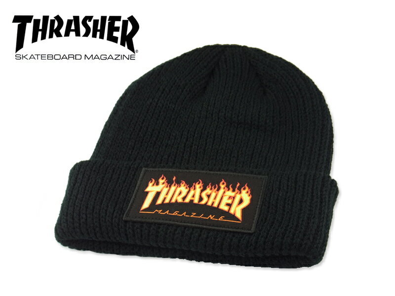 THRASHER スラッシャー FLAME LOGO BEANIE BLACK フレームロゴ ビーニー ブラック 15377 21494 [スケボ..