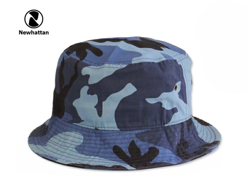 ☆NEWHATTAN【ニューハッタン】COTTON STONE WASHED BUCKET HATS BLUESKY CAMO コットン ウォッシュド バケットハット ブルースカイ カモ 12491 P25Apr15