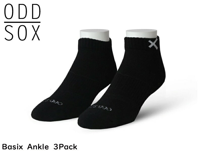 ODD SOX【オッドソックス】3PAIRS ANKLE SOCKS BLACK 3ペアー アンクルソックス ブラック 19335[3足 メール便対応 靴下 メンズ 厚手]