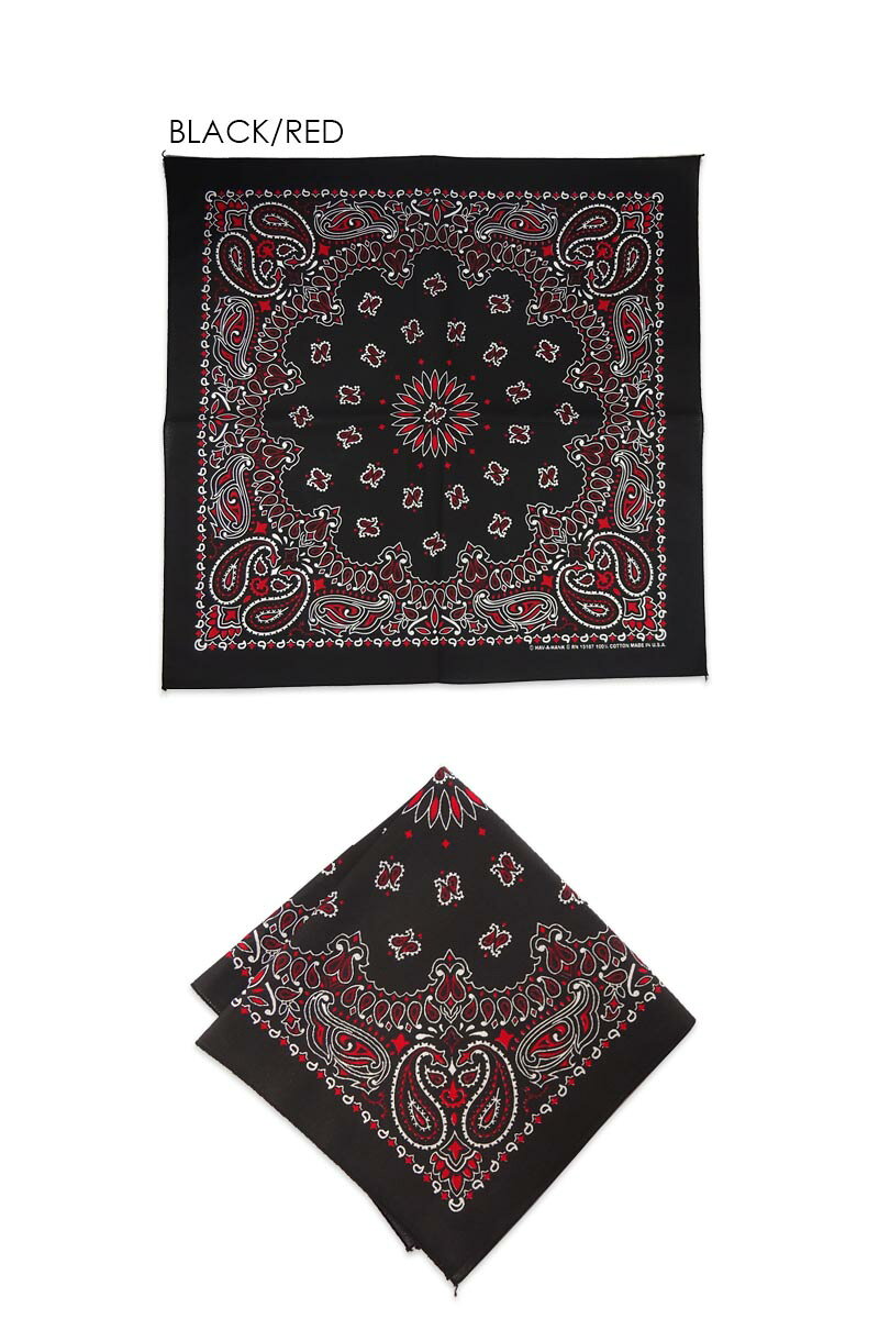 HAV-A-HANK ハブアハンク PISLEY BANDANA BLACK/RED ペイズリー バンダナ ブラック...