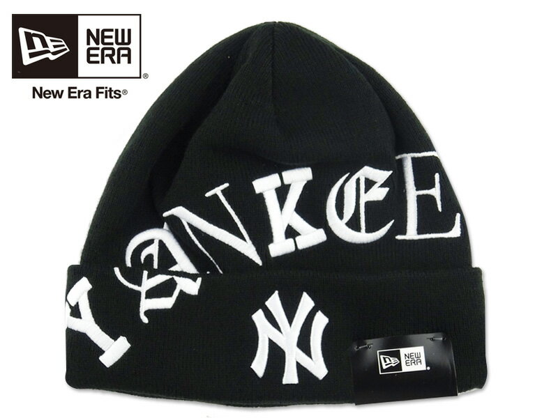 NEWERA【ニューエラ】BLACKLETTER KNIT NEWYORK YANKEES BLACK/WHITE ニューヨーク ヤンキース ビーニー ブラック/ホワイト 20770 [メンズ レディース]