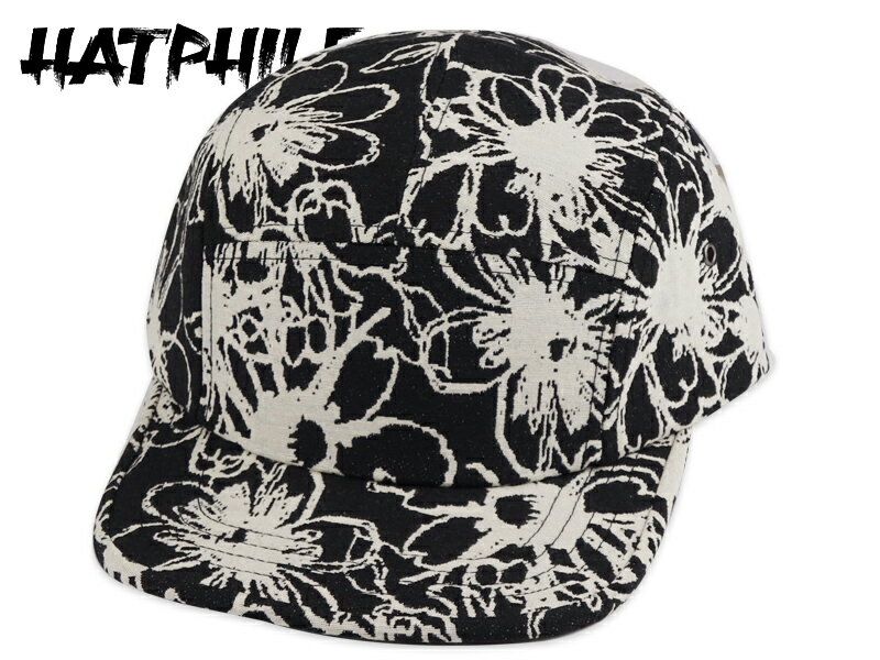 HATPHILE ハットファイル ABSTRACT FLOWER JACQUARD 5PANEL CAMPCAP BLACK フラワー キャンプキャップ ブラック 22555 