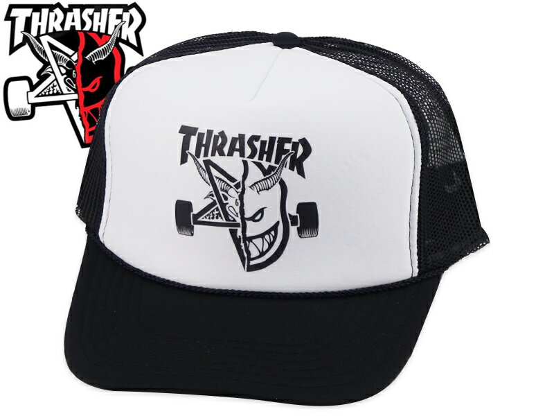 THRASHER×SPITFIRE スラッシャー×スピットファイア THRASH & BURN TRUCKER CAP BLACK/WHITE メッシュキャップ ブラック/ホワイト 22725 