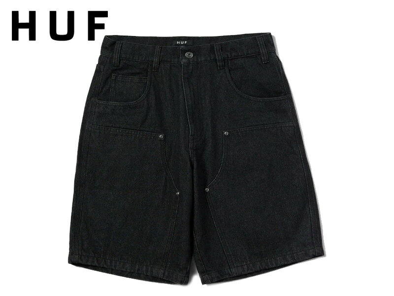 乐天商城 - HUF ハフ CLASSIC H DOUBLE KNEE SHORT BLACK DENIM デニムショーツ ブラックデニム 22956 [スケボー スケートボード メンズ レディース]