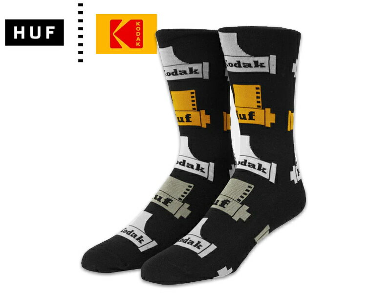 HUF×KODAK ハフ×コダック CREW SOCKS BLACK クルーソックス ブラック 22088 [SOCK スケボー スケートボ..
