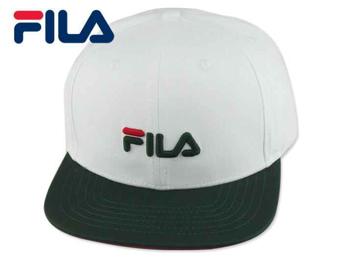 ☆FILA【フィラ】NON HERITAGE SNAP BACK WHITE/DARK GREEN スナップバック ホワイト/ダークグリーン 16985 16986[90s シンプル メンズ レディース]