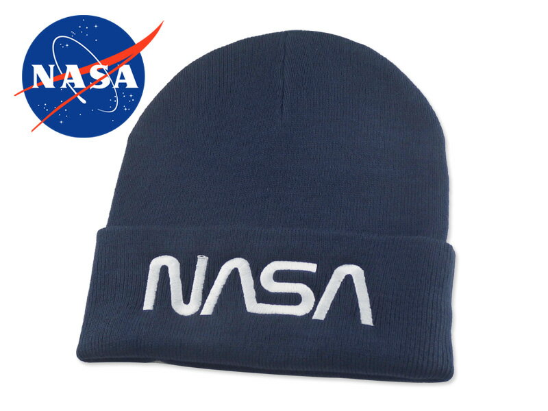 ☆HUDSON【ハドソン】NASA WORM LOGO BEANIE NAVY ナサ ワーム ニットキャップ ネイビー 17220[宇宙 スペースシャトル]