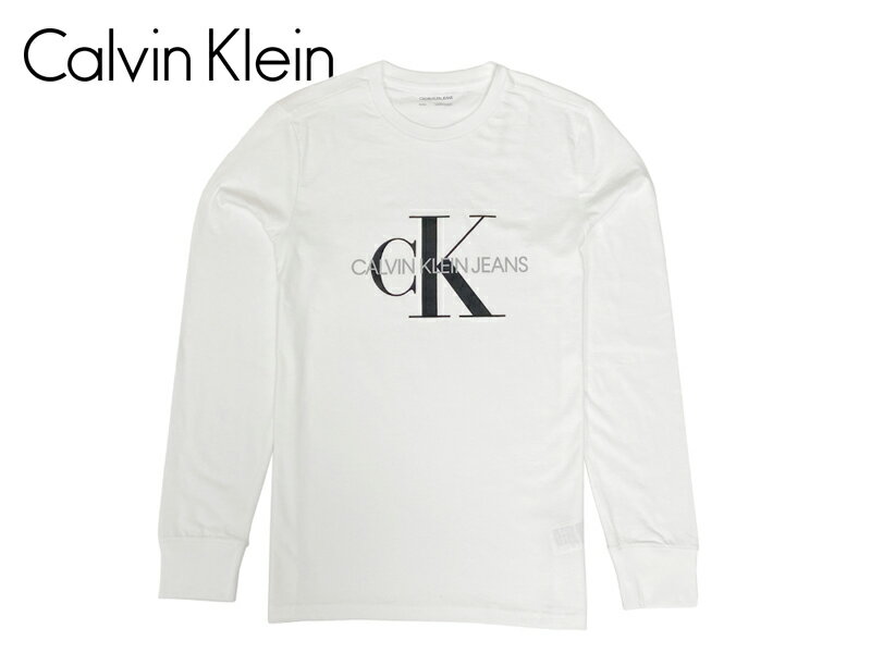 ☆Calvin Klein【カルバンクライン】MONOGRAM CREWNECK LONG SLEEVE BRILLIANT WHITE ロングスリーブ ブリリアントホワイト 18507 [メンズ レディース T-shirts]