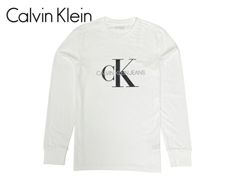 ☆Calvin Klein【カルバンクライン】MONOGRAM CREWNECK LONG SLEEVE BRILLIANT WHITE ロングスリーブ ブリリアントホワイト 18507 [メンズ レディース T-shirts]