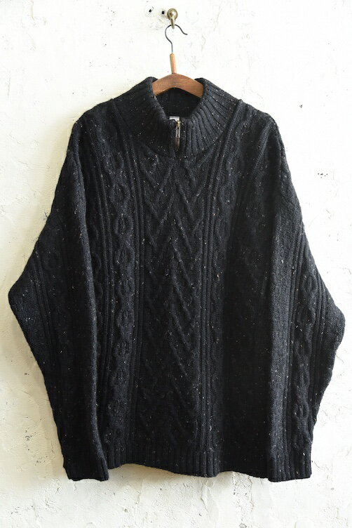 アイルランド製 ハイネック アランセーター 後染めブラック【中古】