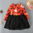 子供服 ハロウィン衣装 キッズ ワンピース 長袖 チュール ハロウィーン かぼちゃ 幽霊 魔法使いの帽子 魔女 バット カワイイ 80 90 100 110 120 ドレス 子供用 女の子 パンプキン 子供 衣装 演出服 可愛い 裏地