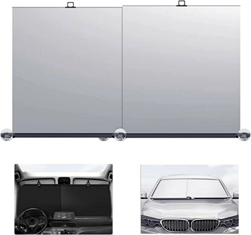 Rakuten - 車用 サンシェード 車 フロント日除け 遮? 車載 遮光シェード ガラスサンシェード ロール式 2点セット 遮光 遮熱 車内温度下げ UVカット自動伸縮 収納簡単 高さと広さ調整可能 多車種対応