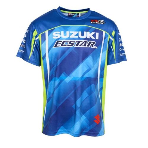 ★送料無料★Suzuki Ecstar Bike MotoGP ALL OVER PRINTED T-shirt スズキ モーターサイクル Tシャツ 半袖 ブルー