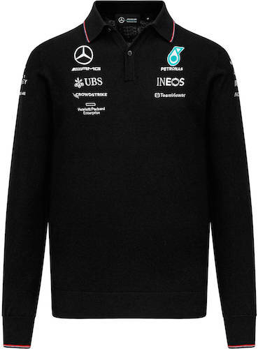 楽天SUN RISE BEACH★送料無料★Mercedes AMG F1 Knitted Long Sleeve Polo ベンツ ロングスリーブ ポロシャツ 長袖 ブラック