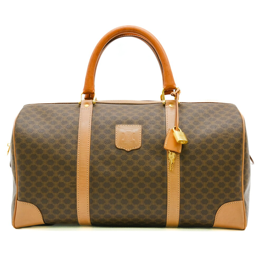 CELINE - 【お値引き】CELINE セリーヌ ヴィンテージ マカダム ボストンバッグ PVC レザー ブラウン 茶 旅行鞄