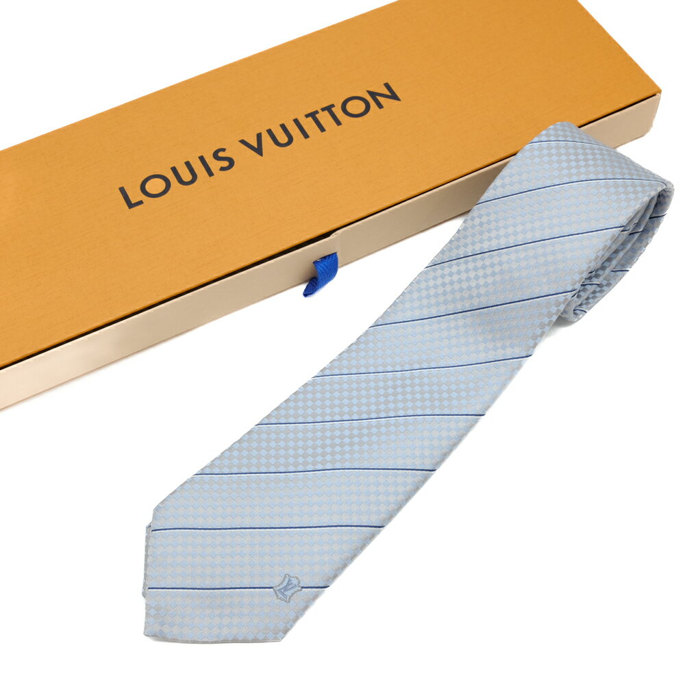 【お値引き】【未使用品】LOUIS VUITTON ルイヴィトン ネクタイ エク クラヴァット ブルーシエル グレー シルク100％ M78756