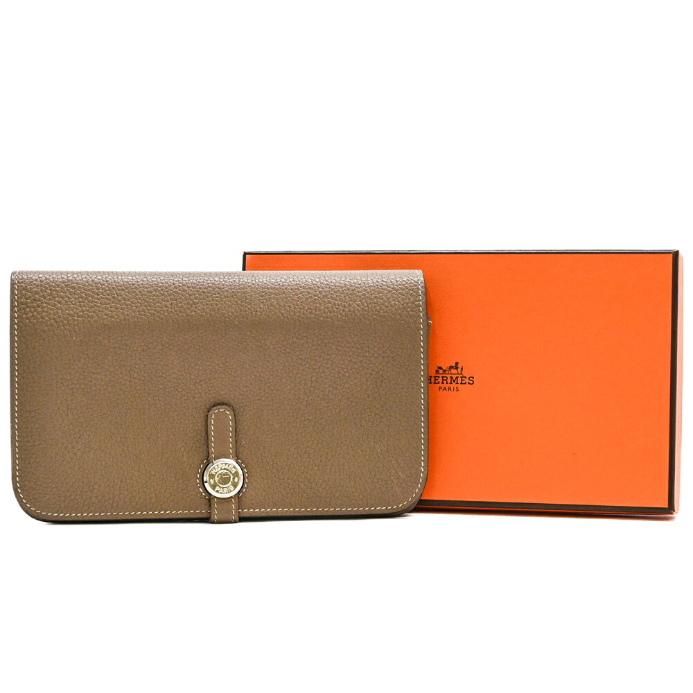 HERMES 501 - 【お値引き】HERMES エルメス ドゴン デュオ GM 長財布 ウォレット トゴ レザー 二つ折り バイカラー エトゥープ グレージュ #D