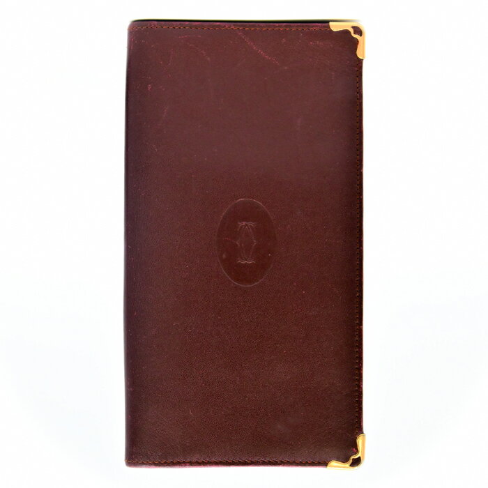 CARTIER - 【お値引き】Cartier カルティエ マストライン 札入れ 長財布 財布 小銭入れなし ボルドー レッド レザー