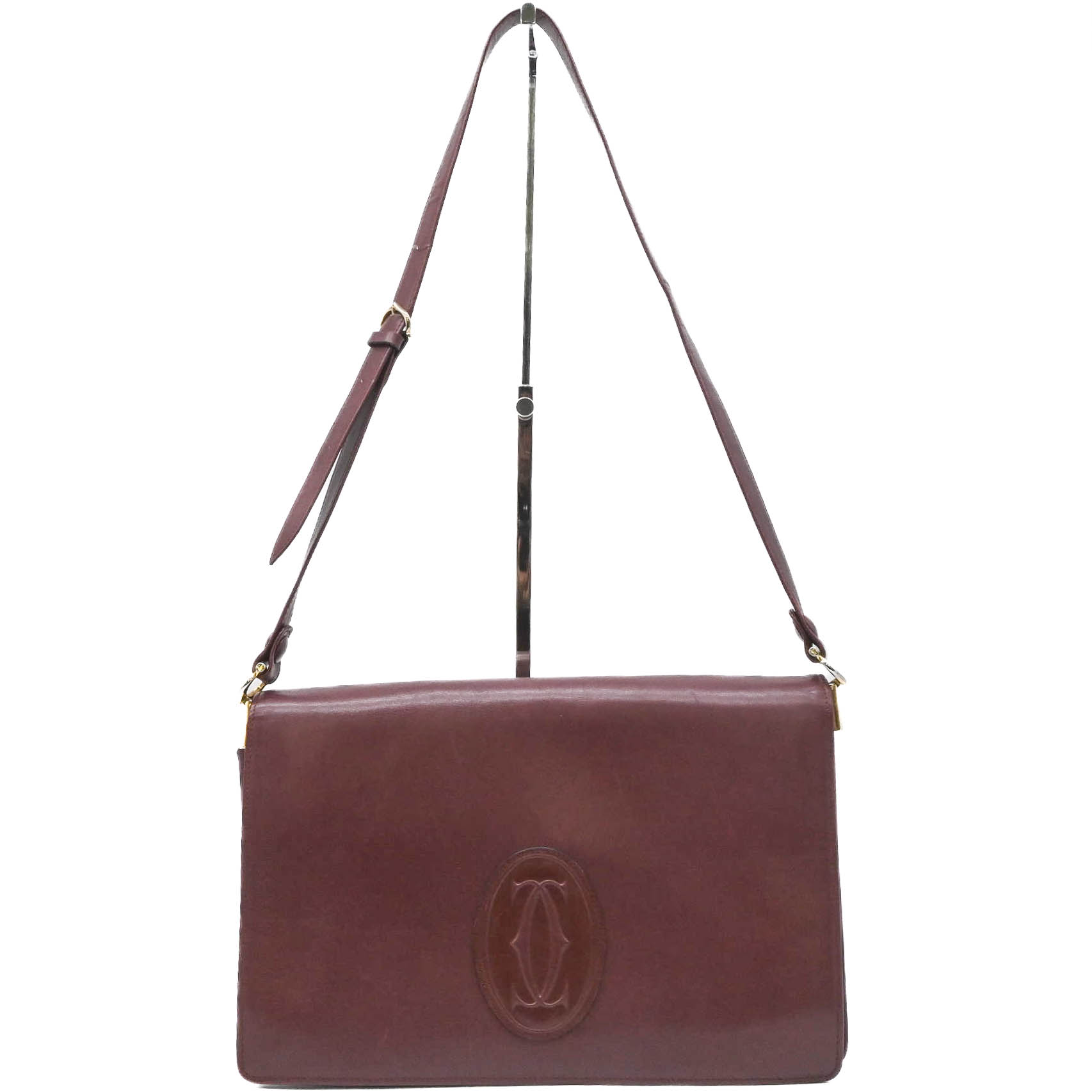 Cartier カルティエ マストライン ショルダーバッグ 斜め掛け ハンドバッグ レザー ボルドー 赤 メンズ