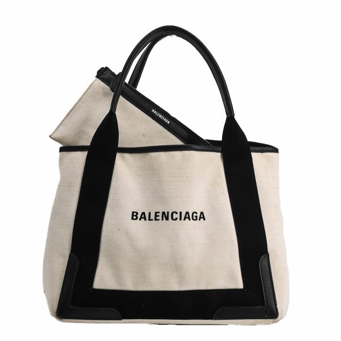 Rakuten - BALENCIAGA バレンシアガ ネイビーカバス S トートバッグ レザー キャンバス レディース ホワイト アイボリー 339933