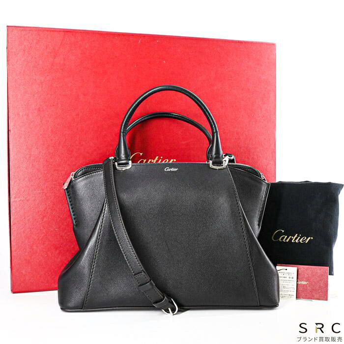 【美品】Cartier カルティエC ドゥ カルティエ SM ショルダー 2WAY ハンドバッグ レザー ブラック 黒 レディース