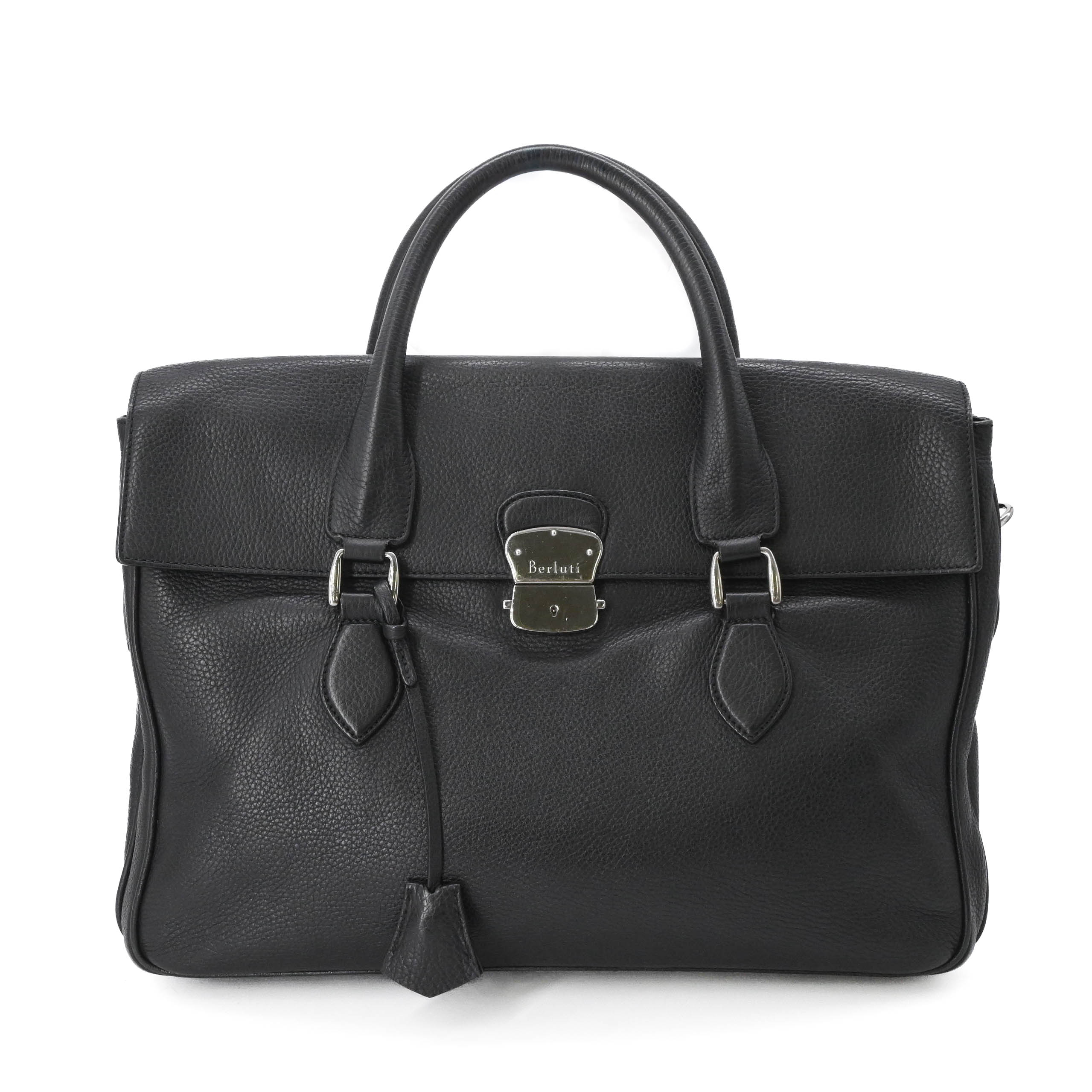 【美品】Berluti ベルルッティ エミーオ ブリーフケース ビジネス ハンドバッグ レザー ブラック 黒 ストラップ欠品