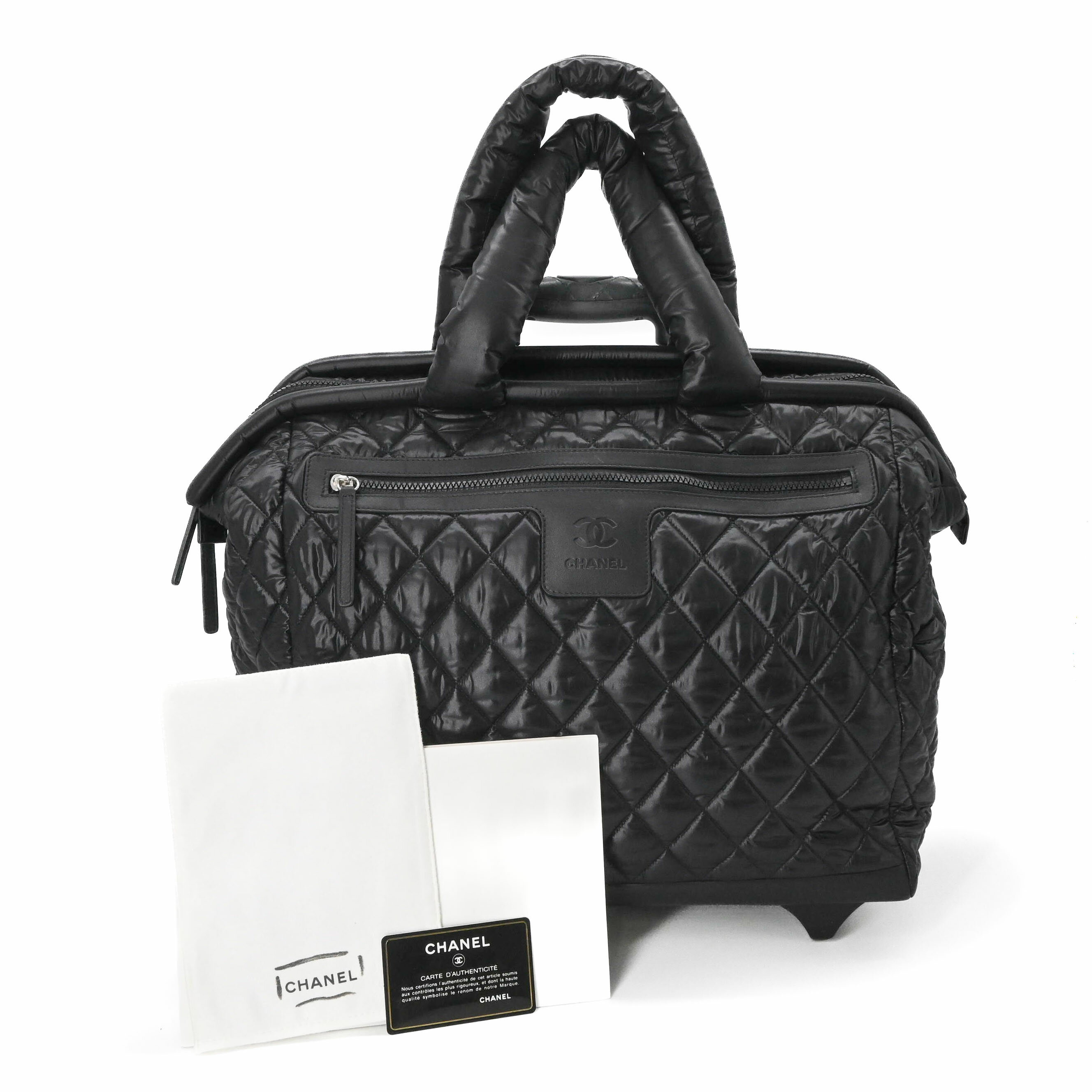 【美品】CHANEL シャネル ココ コクーン ダイアモンドキルテッド トロリー キャリーケース バッグ 旅行鞄 ブラック レディース シール有り A49503
