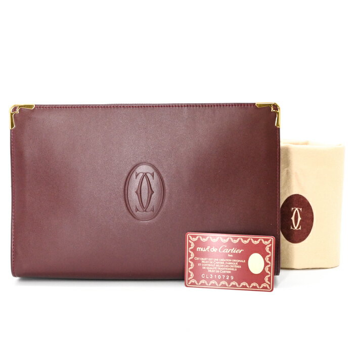 【未使用品】Cartier カルティエ マストライン セカンドバッグ サブバッグ ボルドー レッド レザー メンズ レディース