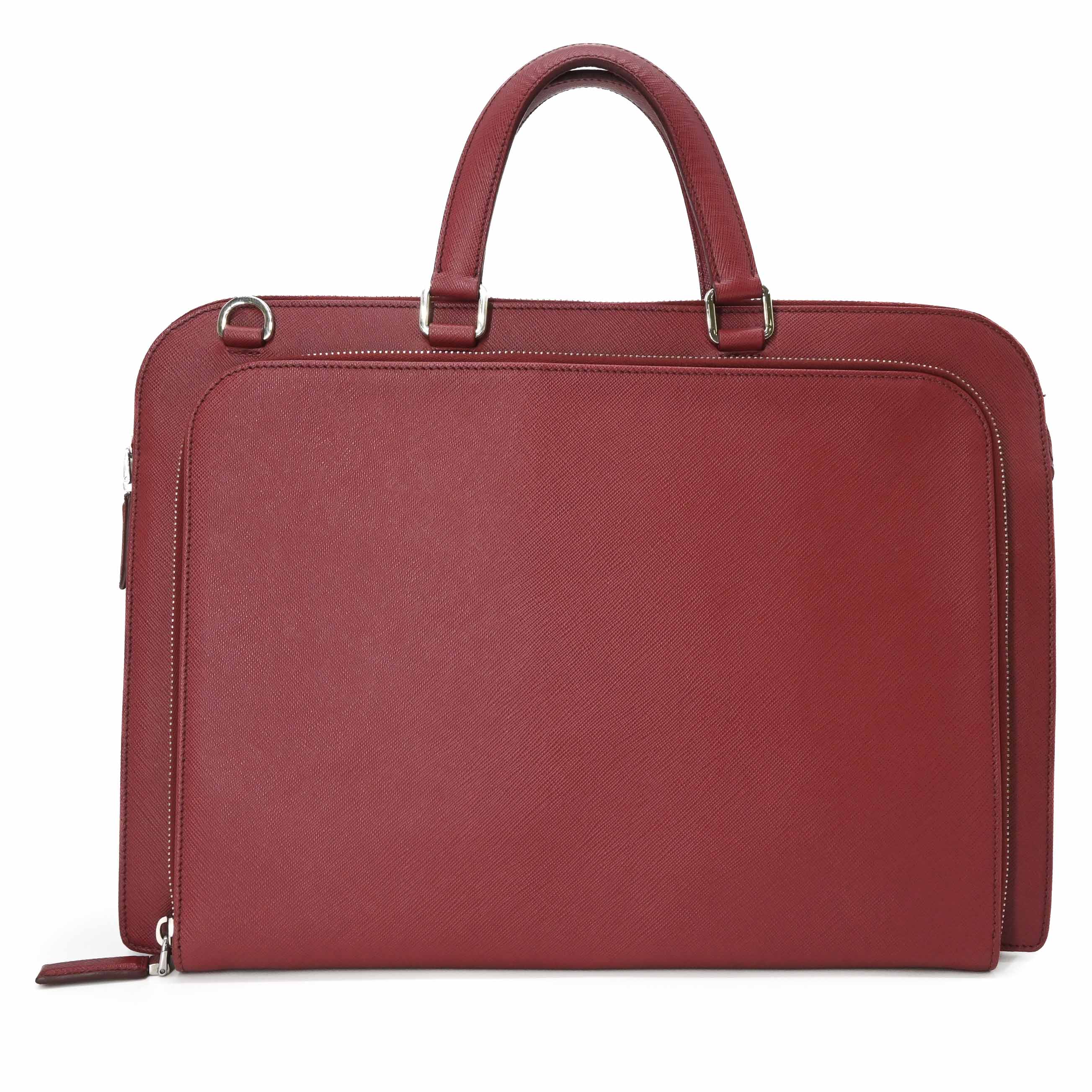 ブランド買取販売SRCの【お値引き】【美品】PRADA プラダ サフィアーノ ブリーフケース ビジネス ハンドバッグ 書類 ルビー レッド 三角ロゴ ストラップ欠品 VR0078｜アングル3