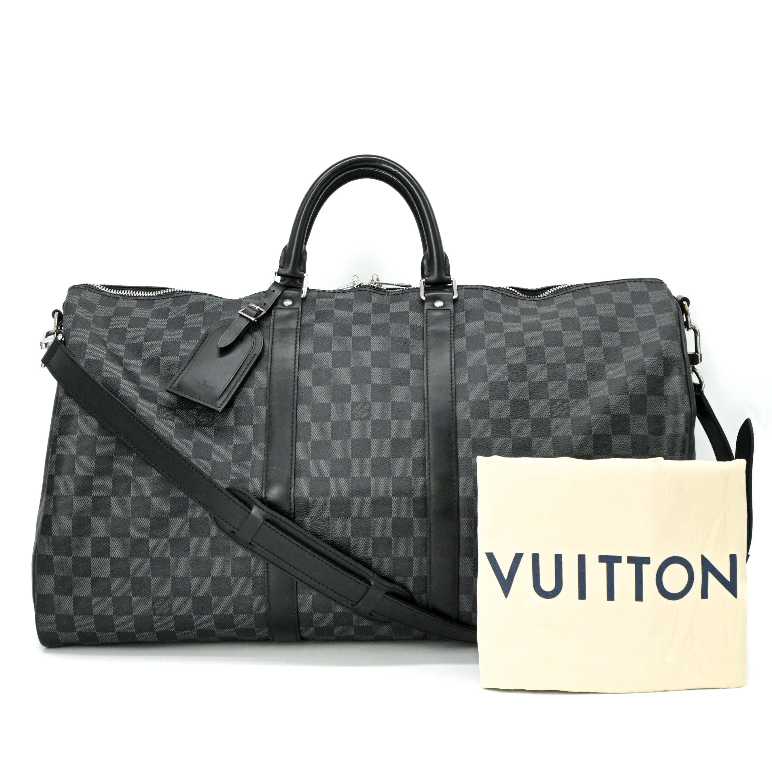 【美品】LOUIS VUITTON ヴィトン キーポル バンドリエール 55 ボストンバッグ メンズ 旅行鞄 ダミエ グラフィット ブラック N41413