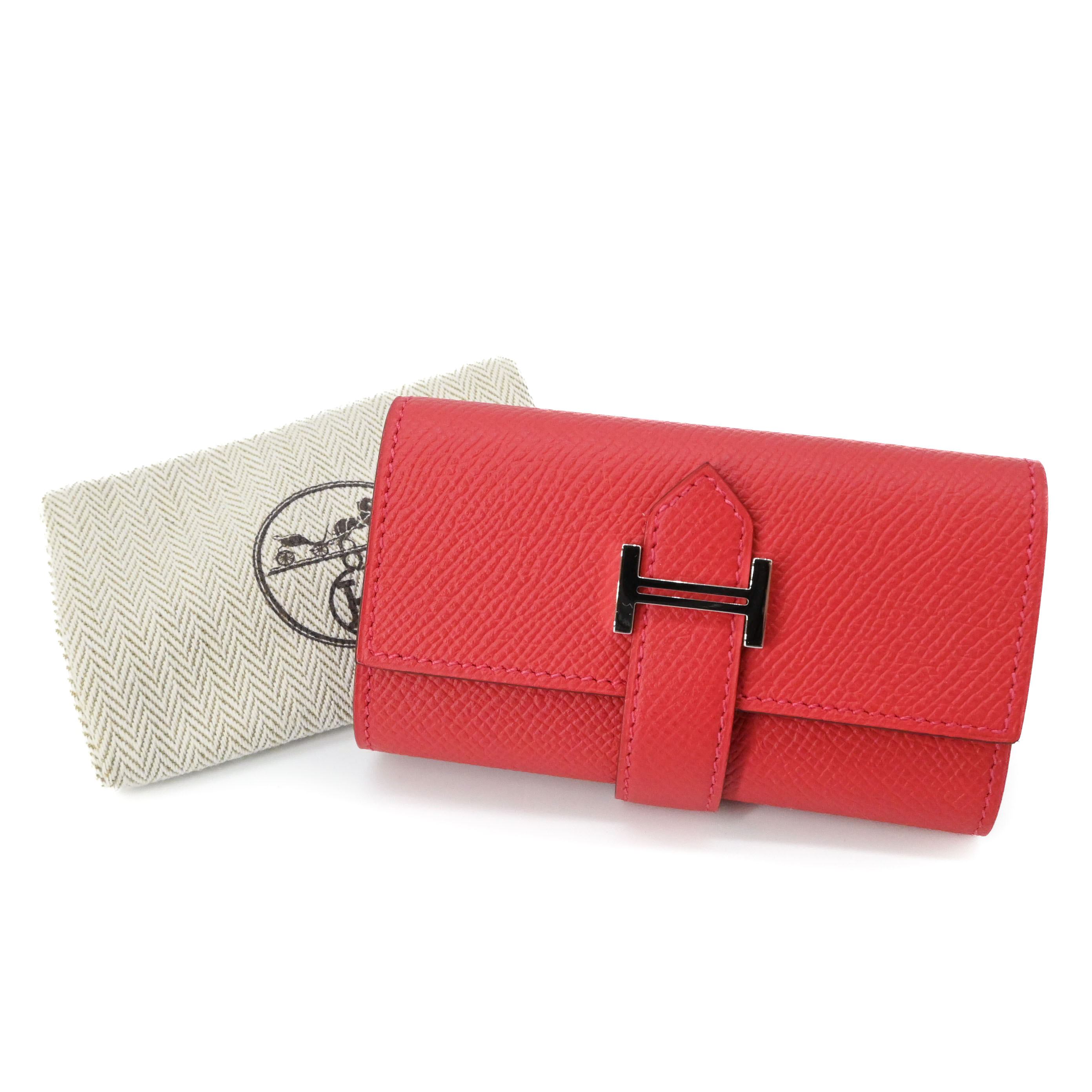 【未使用品】HERMES エルメス ベアン キーケース 4連 ヴォーエプソン レザー ルージュクー ピンクレッド 赤系 #C