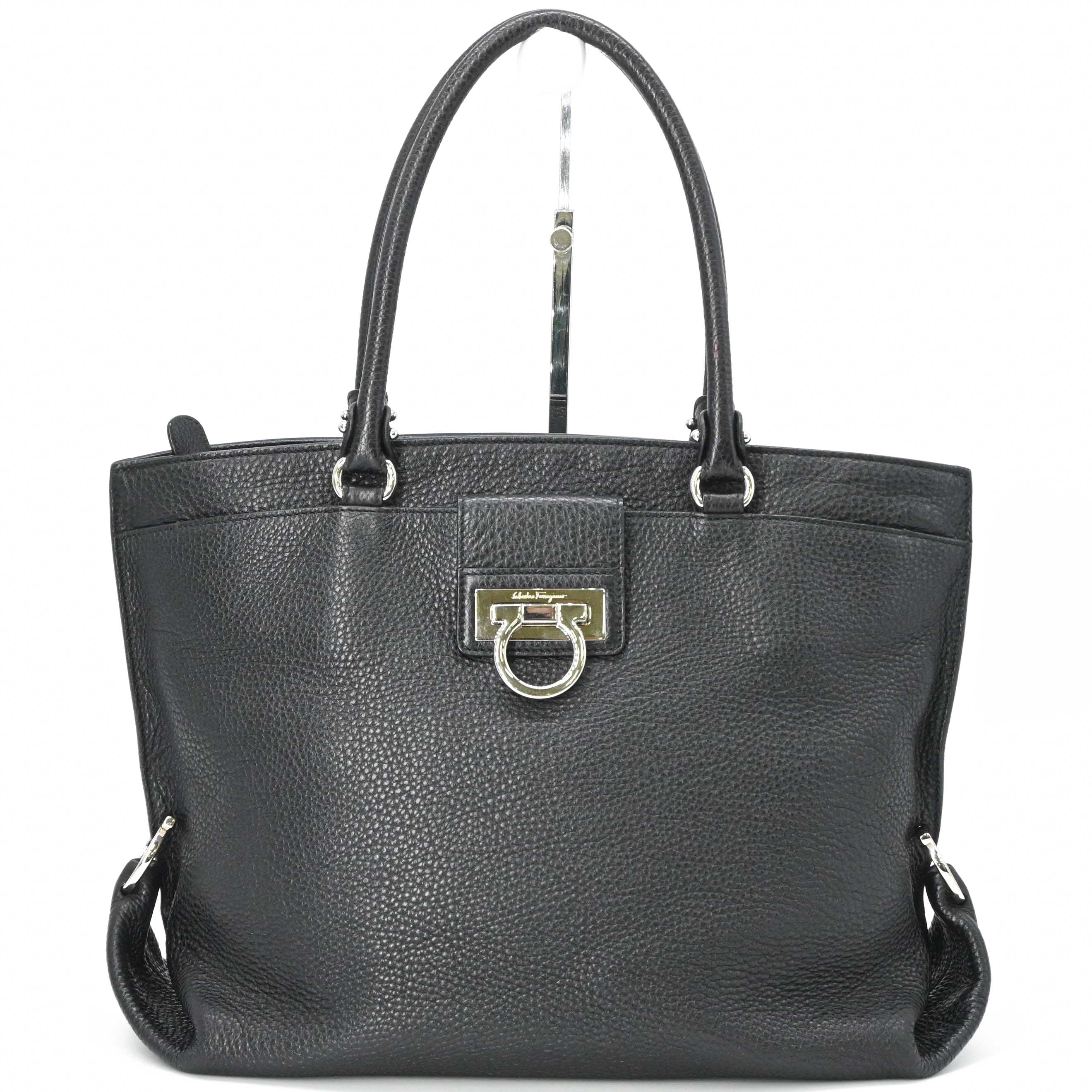 Rakuten - 【美品】Salvatore Ferragamo サルヴァトーレ フェラガモ ガンチーニ トートバッグ ビジネスバッグ レディース ブラック 黒 金具シルバー