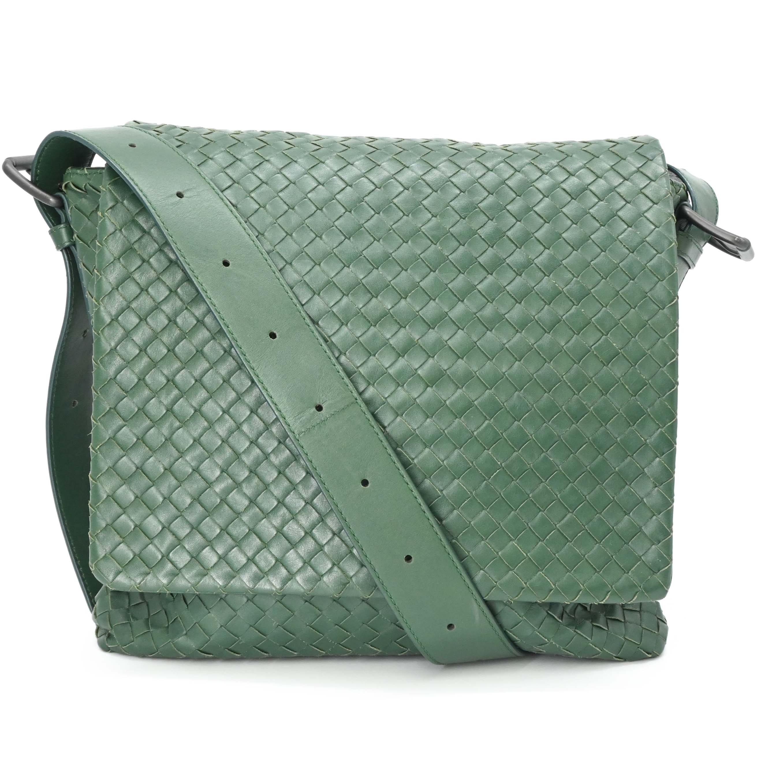 【美品】BOTTEGA VENETA ボッテガ ヴェネタ メッセンジャー イントレチャート クロスボディ ショルダーバッグ グリーン 緑